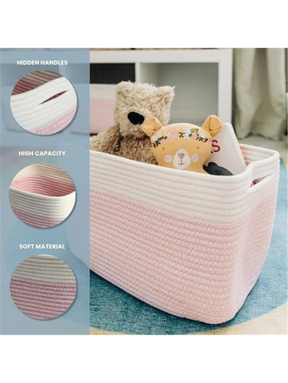 New Cotton Rope Baskets for Shelves, Set of 3, 15x9x10